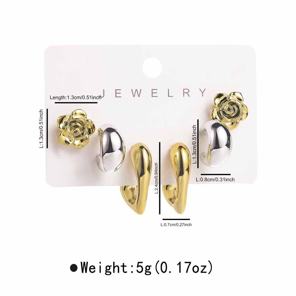 Women Fashion Two Tone Metal Multi Element Geometric Earrings Set C Shape Retro Luxury High Grade Ear Cuffs Studs Ear Jewelry