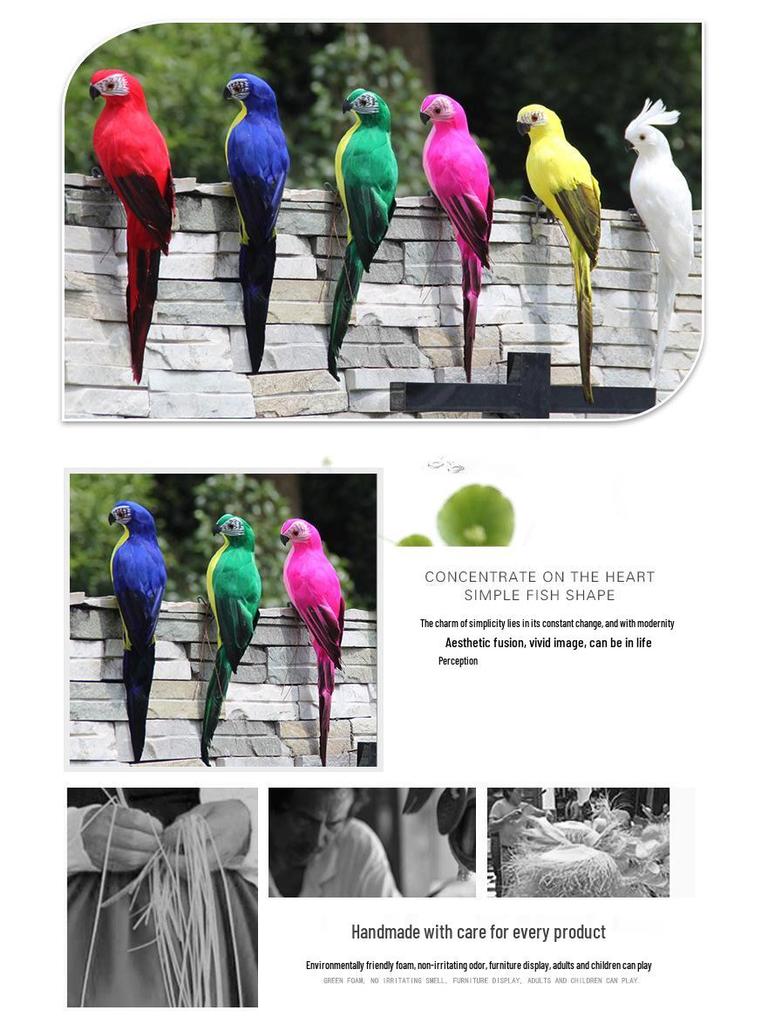 Grüner Ara Feder Simulationsvogel für Gartendekor, 25CM & 35CM