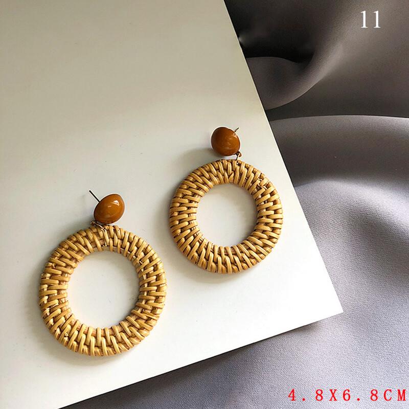 Ear Studs Wood Beaded Drop Dangle Earrings Rattan Earring Retro Ear Hook Jewelry