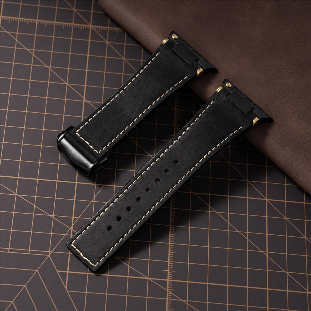 Genuine Leather Strap for Apple Watch Ultra 3 2 49mm Series 11 10 46mm Crazy Horse Leather Band for Iwatch 9 8 7 6 Se3 45mm 44mm