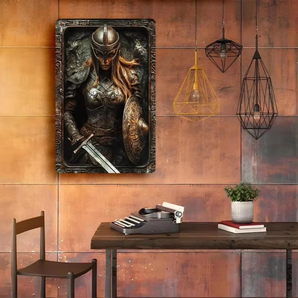 Metal Wall Decor Vintage Armor Art Sign Medieval Fantasy Woman Warrior Home Decor