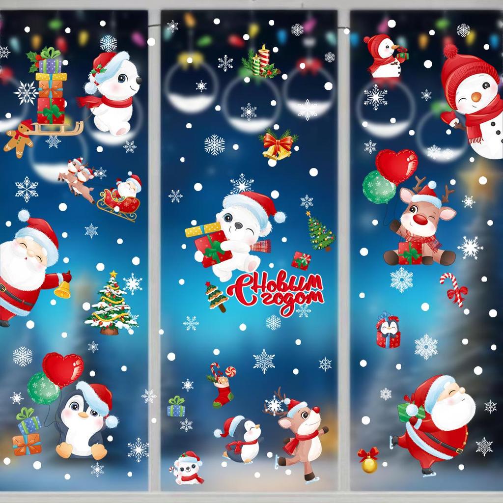 Christmas Window Stickers: Snowflake & Santa Claus Designs for Glass Doors and Windows