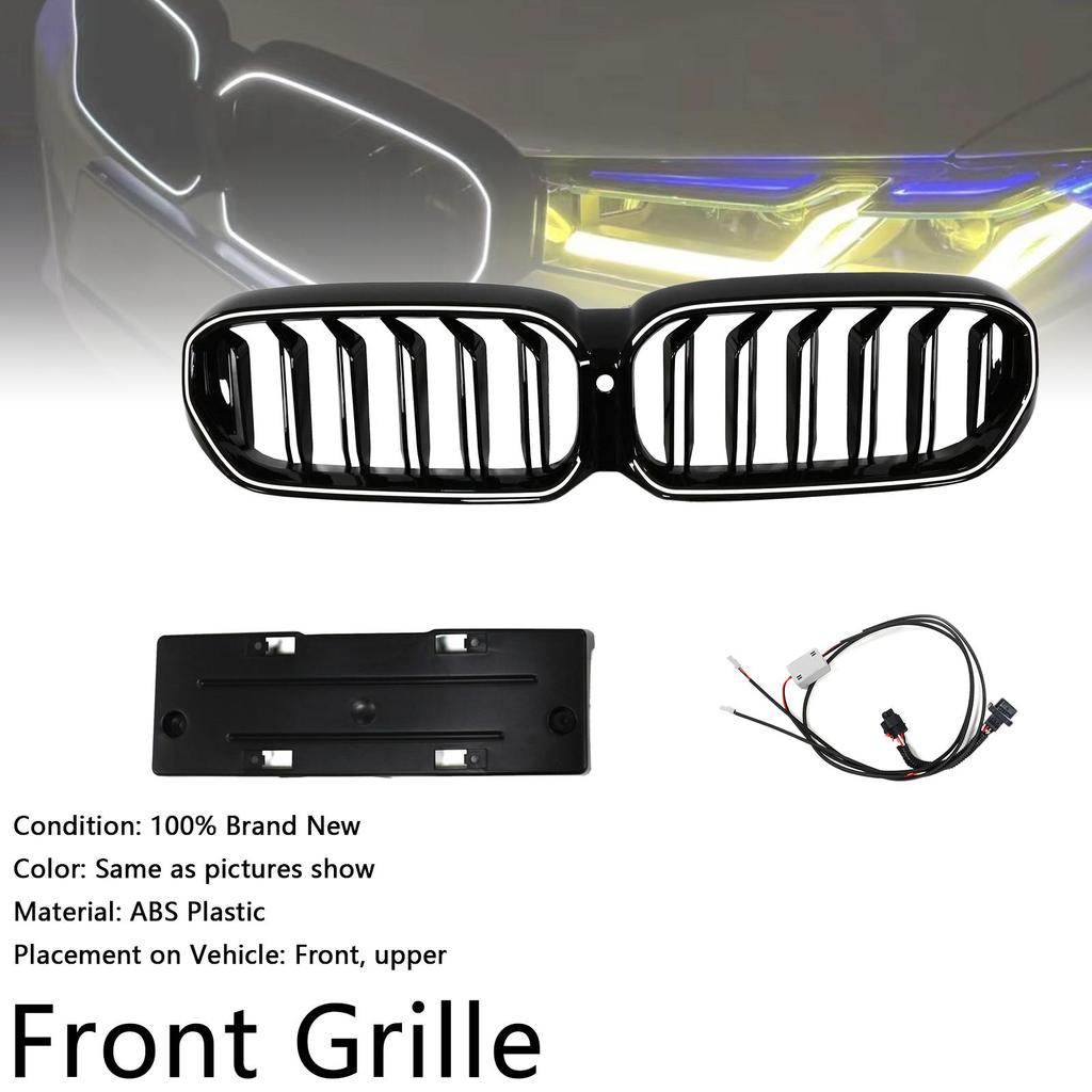Double Slat Front Kidney Grille Compatible for BMW 5 Series G30 G38 2021-2024 W/ LED Light