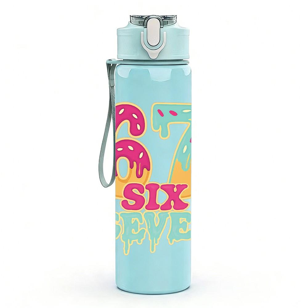1PC 67 Six Seven Colorful Letter 750ml Color Plastic Sports Water Bottle Leakproof Flip Straw Lid Suitable for Sports Office Home Use