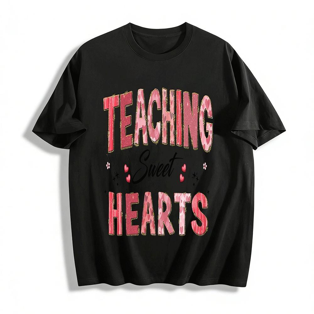 

Valentine s Day Teaching Sweet Hearts Print Casual Top Pure cotton T-shirt 6XL