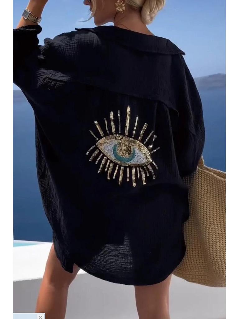 Frühling/Sommer 2024 Damen Baumwoll-Leinen Freizeithemd mit langen Ärmeln und Umlegekragen