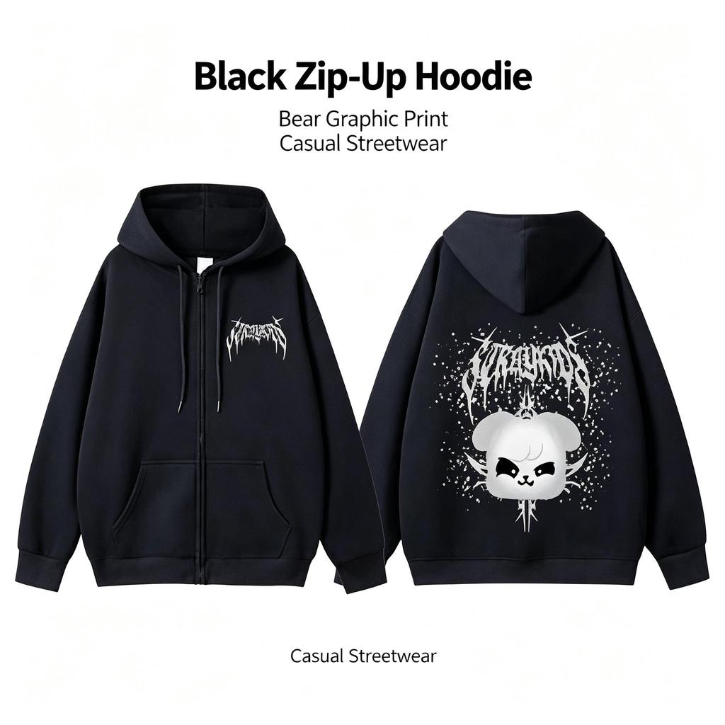 Zip Up Hooded Sweatshirt, Front & Back Printed Long Sleeve Fleece Lined Hoodie for Women Casual Daily Wear