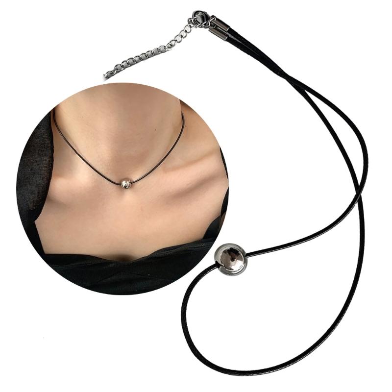 Stylish Titanium Steel Round Ball Charm Necklace Minimalist Waxed Cord Sphere Pendant Necklace Punk Jewelry Gift Women