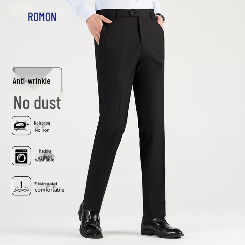 Luomeng Men's High-Waist Business Straight-Leg Trousers