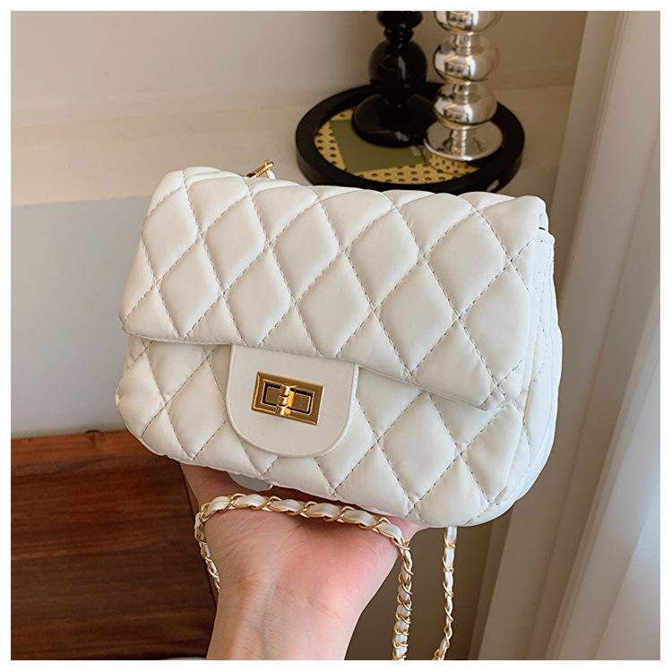 2024 Spring Women's Argyle Chain Crossbody Bag - High-End Fashion with Little Golden Ball Accent