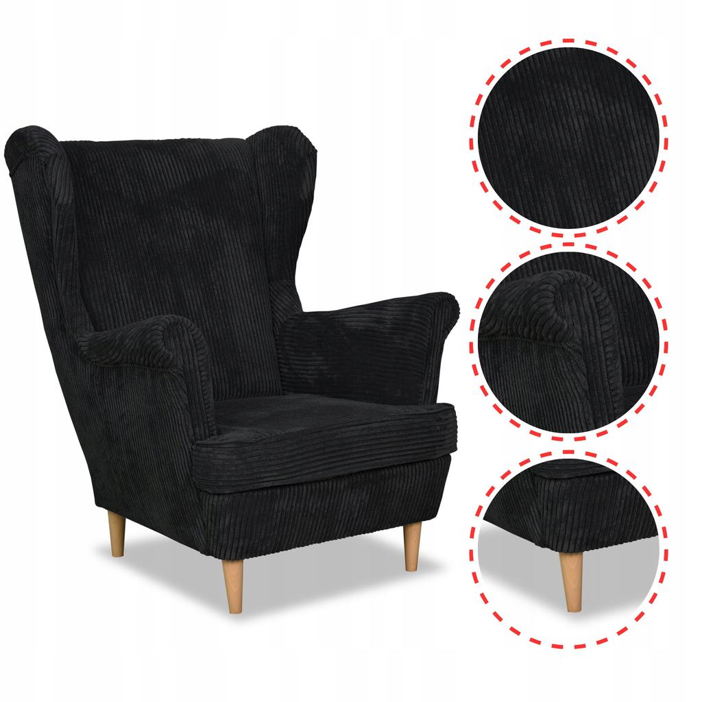 Bonito Scandinavian Wing Chair Family Furniture Black Corduroy Stripes Fashion