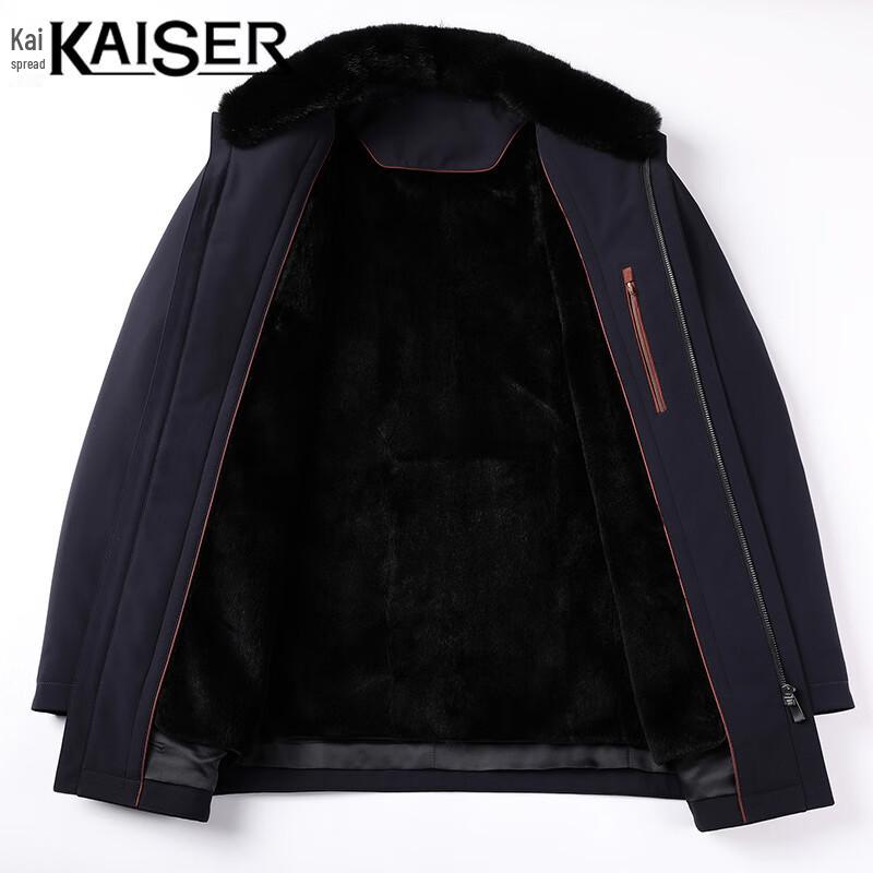 Kaiser Men's Mink Collar Mid-Length Down Jacket with Rabbit Fur Lining