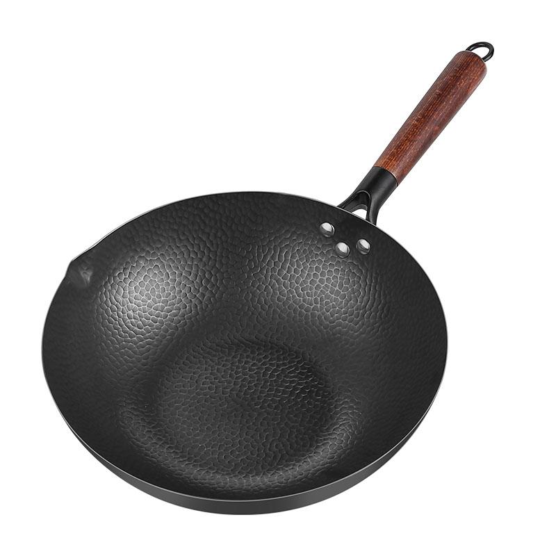 32cm Traditional Hand Hammered Carbon Steel Wok Chinese Craft Iron Wok Pot for Induction Gas All Stoves