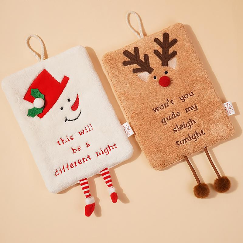 1 small towel cartoon square multi-element embroidery hanging cute coral fleece thick Christmas creative