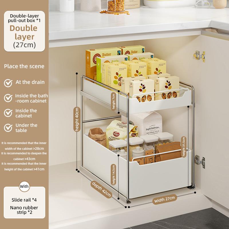 Under Sink 2 Layer Storage Racks Sliding Seasoning Bottle Holder Shelves Kitchen Pull-Out Type Dish Countertop Cabinet Organizer