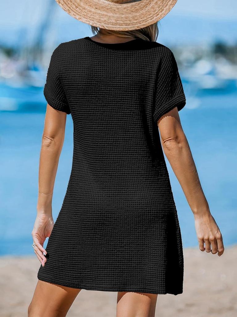 Women's European & American Fashion V-Neck Batwing Sleeve Plaid Knit Dress - Casual, Elegant, Breathable Style