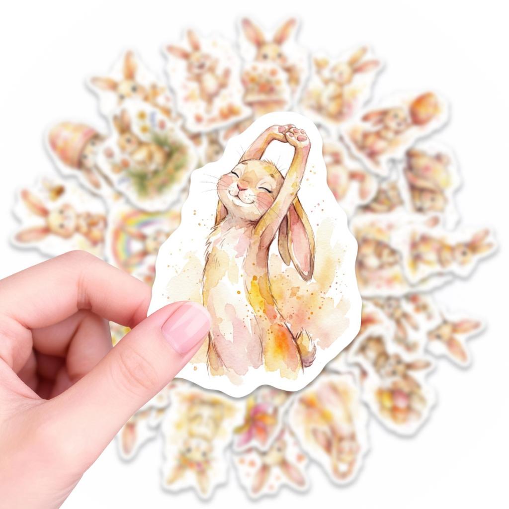 50 Watercolor Cute Rabbit Egg Resurrection Holiday Sticker Water Cup Luggage Waterproof Sticker