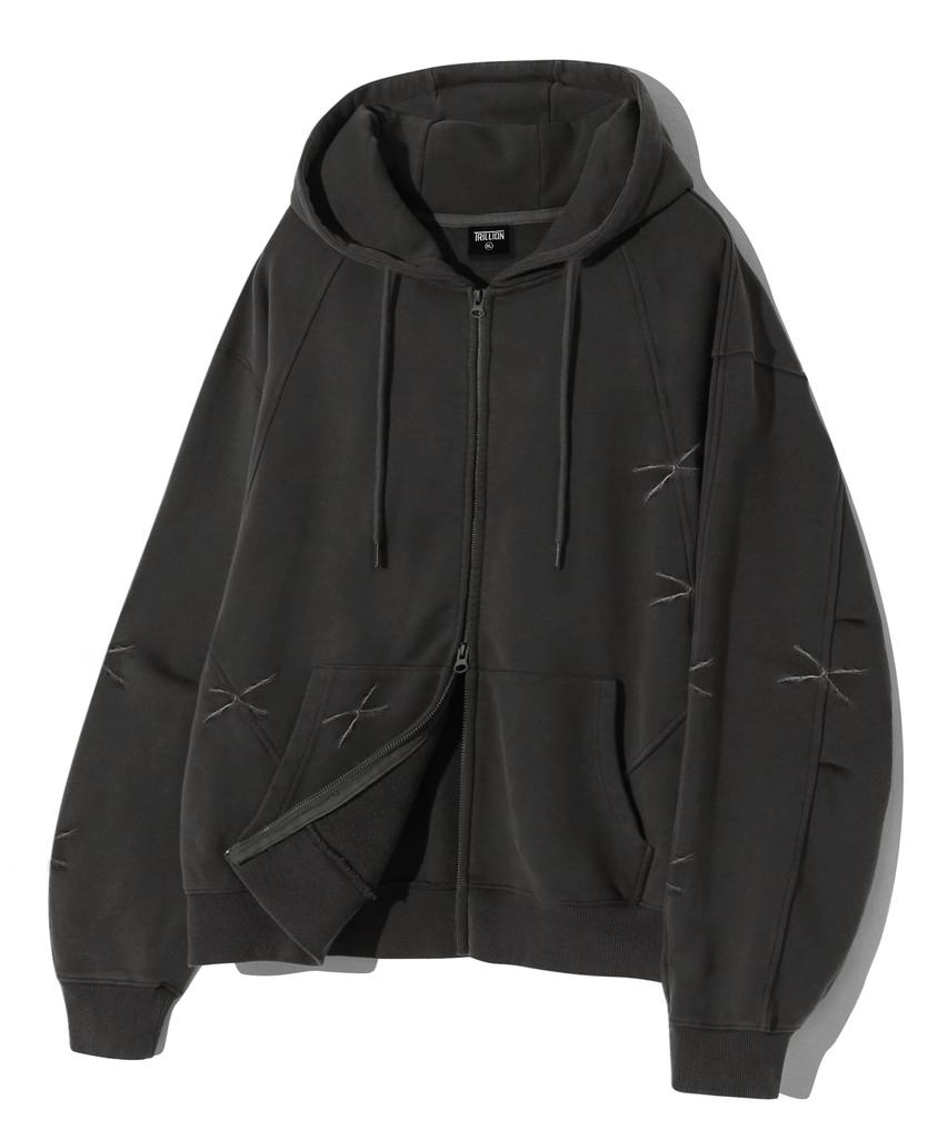 Trillion Domingo Pigment 2-Way Sweat Zip-Up (Charcoal)