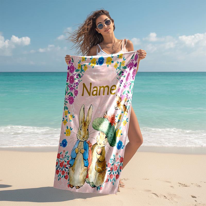 Personalized customized proof beach towel with Peter Rabbit pattern - soft, absorbent,quick-drying,perfect swimming,camping&bathing
