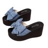 Women’s Bow Accent Peep-Toe Wedge Roman Slide Sandals