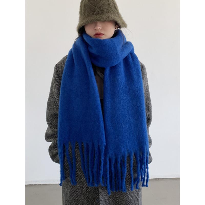 1pc Unisex Winter Warm Scarf Luxury Outdoor Leisure Scarf ThickenWarm Shawl Classic Tassels Fluffy Scarf Solid Color Soft Shawl