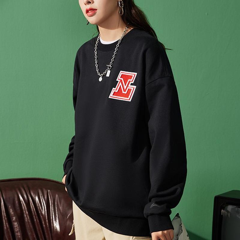Li-Ning Fleece Lined Warm Pullover Long Sleeve Sweatshirt Unisex Sweatshirt Black AWDRG92-1