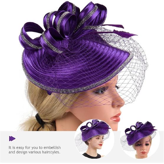 MAGICLULU Women’s Purple Fascinator Hat Headband Cocktail Tea Party Bridal Hairpiece Elegant Linen Mesh Accessory for Special Occasions