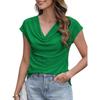 JPNTKY Women's Fashion Casual Solid Color Print Short Sleeve V Neck Blouses & Shirts