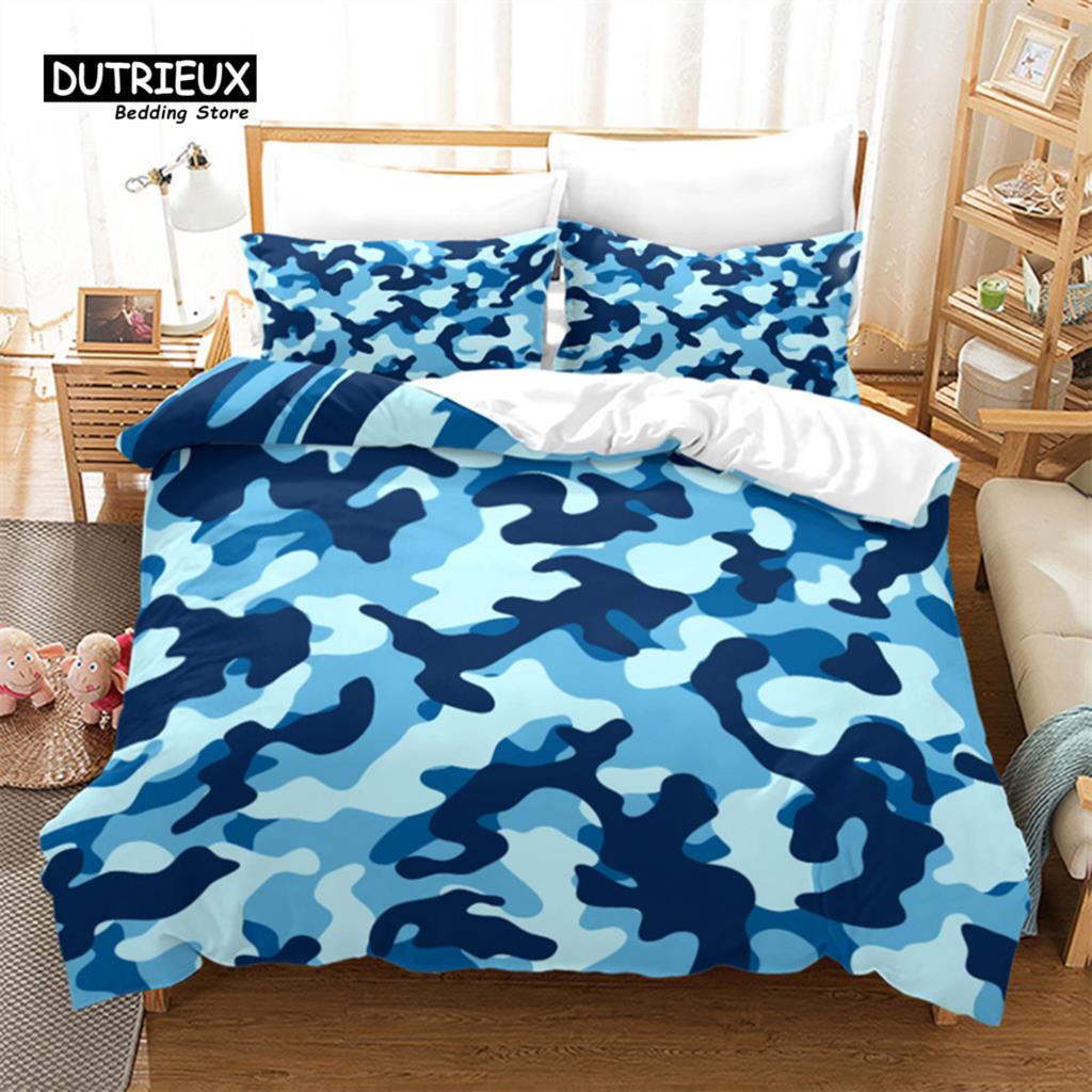 Kamuflażowy Zestaw Pościeli Rozmiar King Queen Kolorowy Wzór Abstrakcyjny Nadruk Artystyczny Poszwa na Kołdrę Poszewki na Poduszki Dla Chłopców Nastolatków Mężczyzn Dekoracyjny