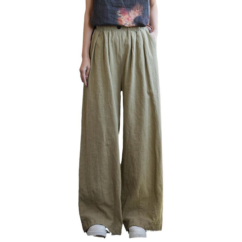 Ramie Cotton Women's Loose Casual Sand Wash Pants - Spring 25 Linen Straight Leg Long Pants 
