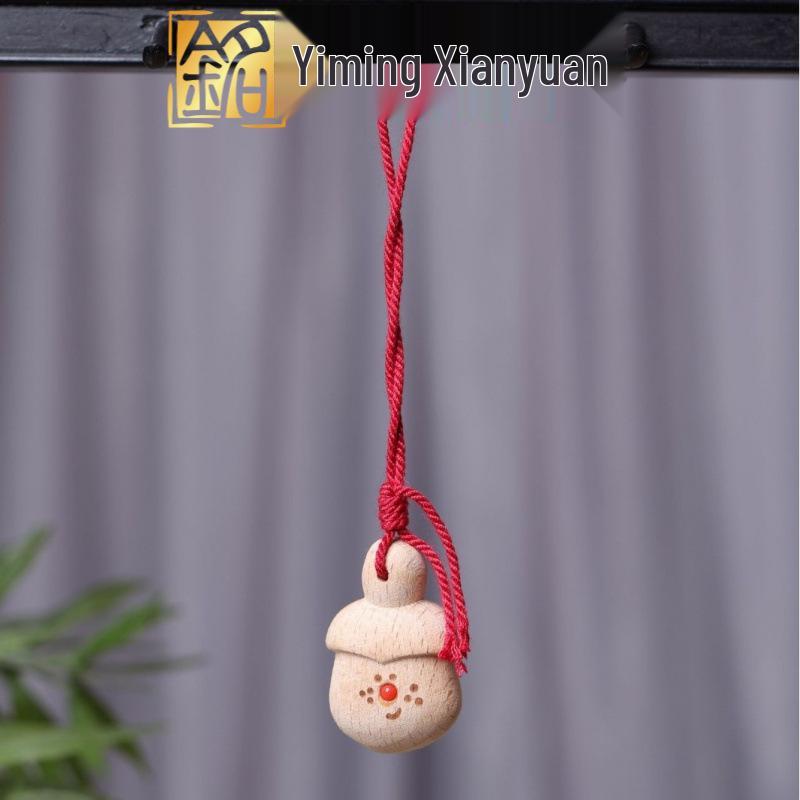 Peach Wood Carved Sword Axe Pendant Keychain