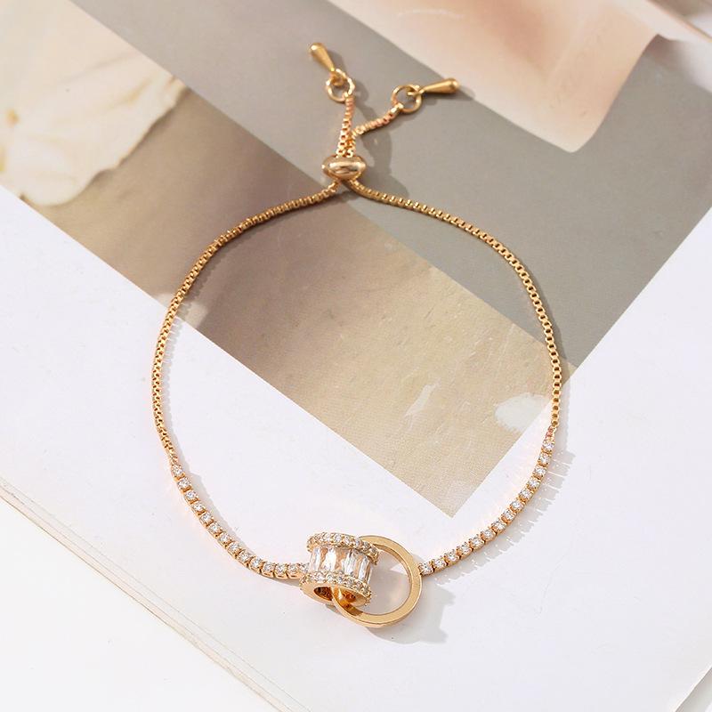2025 Exquisite Zircon Geometric Pull Bracelet - Japanese Korean Style, Lightweight  Luxurious