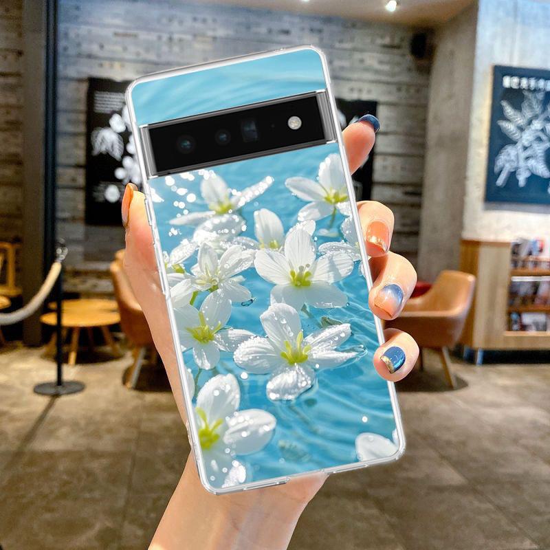 For Google Pixel 10 Pro Clear Phone Case Pixel 9 Pro XL Pixel 8 Pro 9A 8A 7A 7 6A 6 Pro Soft TPU Cover Soft Pale Little Flower