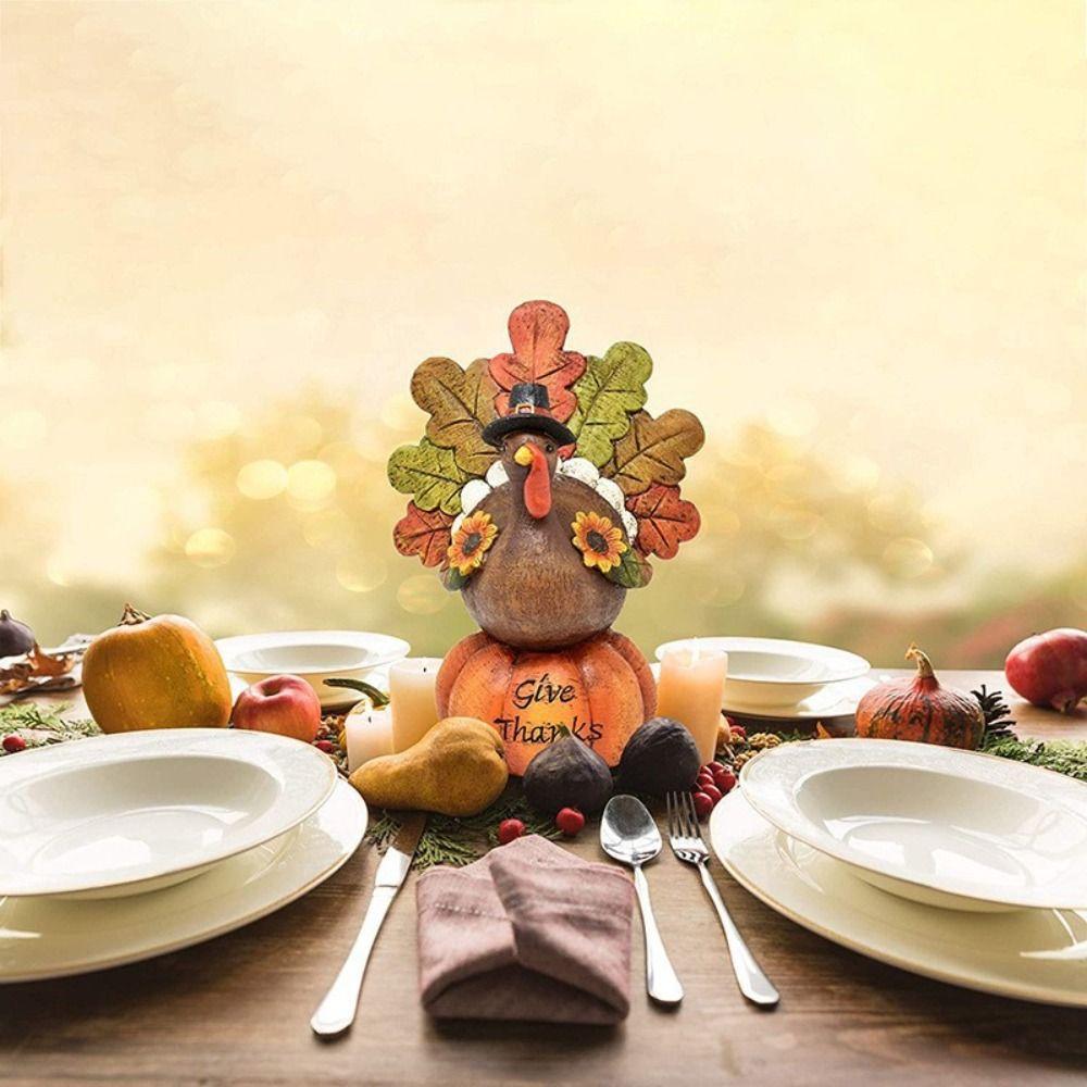 Resin Thanksgiving Pumpkin Turkey Statue Funny Miniature Figurine Sculpture Pumpkin Ornament Home