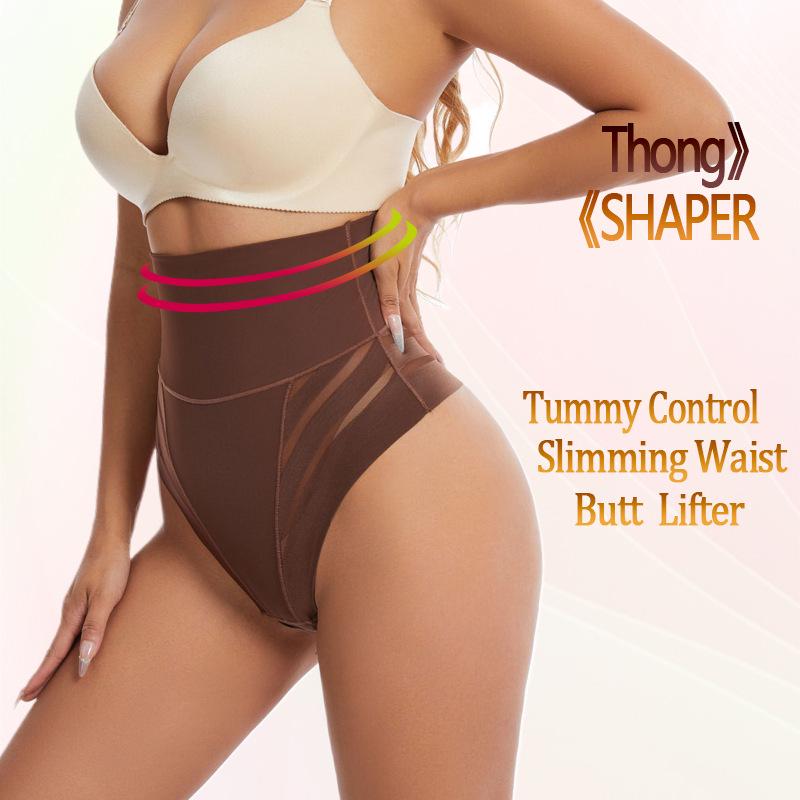 Women's High-Waisted Mesh Thong Shapewear with Tummy Control and Butt Lift
