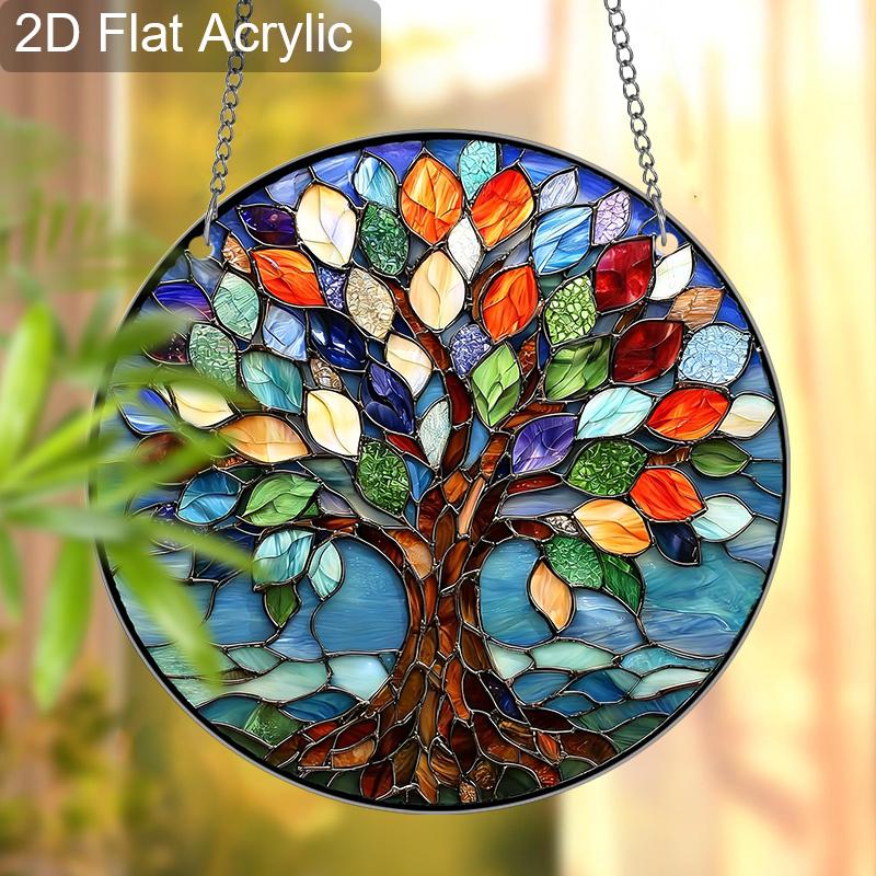 Acrylic Colorful Tree of Life Suncatcher Stained Glass Effect Window Hanging Ornament Spiritual Home Decor Gifts