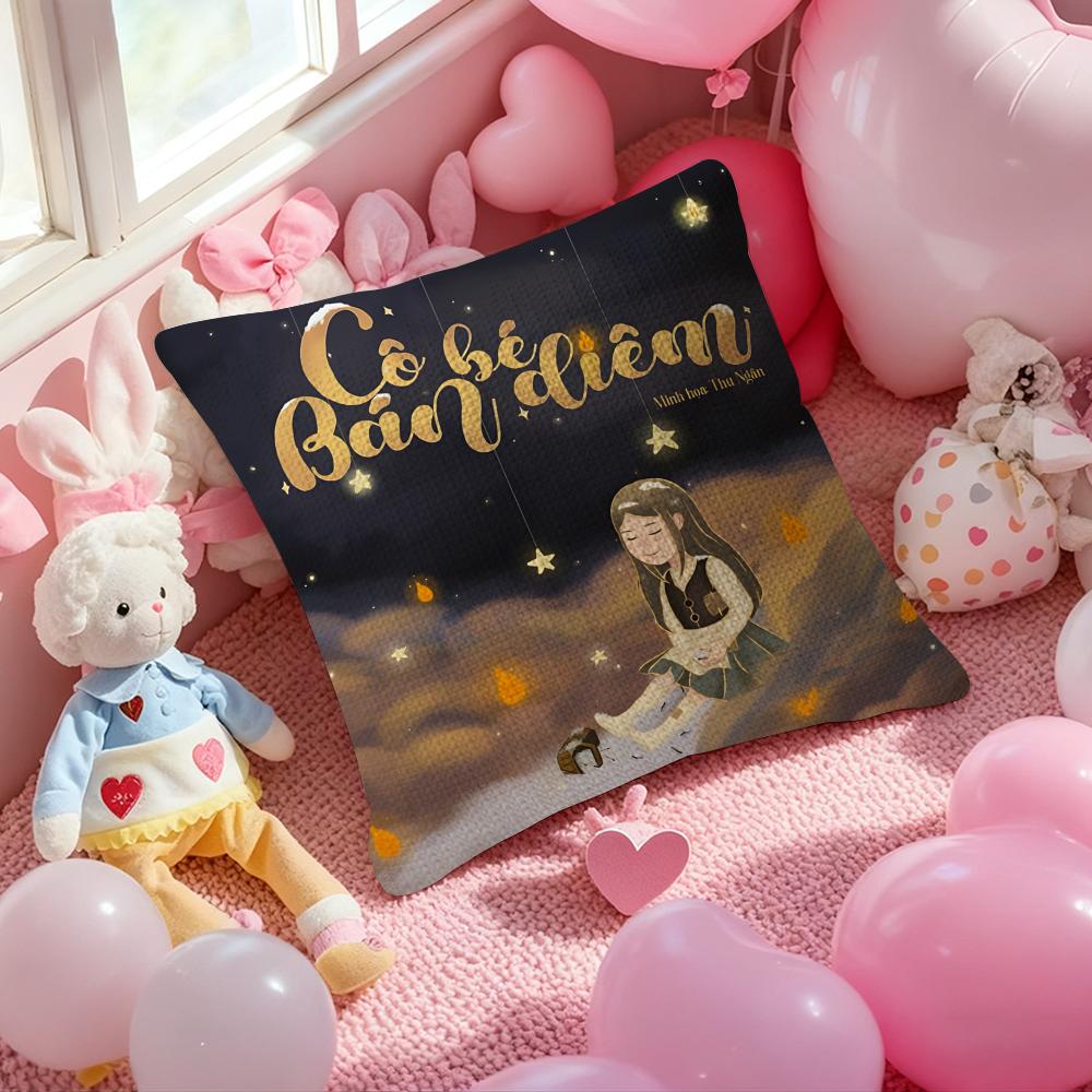 Story The Iittle Match Girl Illustration Art Anti-Dustmite Pillowcase Invisible Zipper Silky Short Plush Sofa Cushion Cover