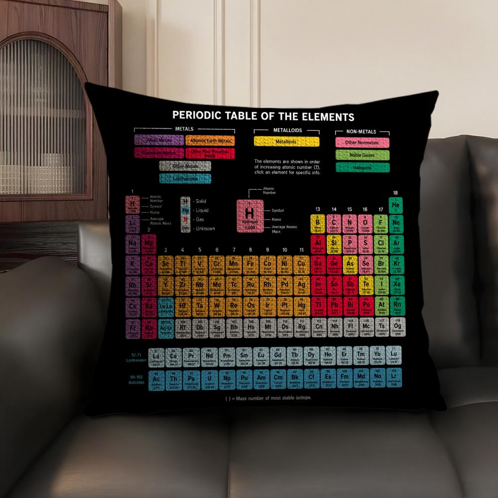 Periodic Table Chemistry Elements Cushion Cover Linen Organic Fabric DoubleSided Printing Sofa Home Decor Gift Pillow Case