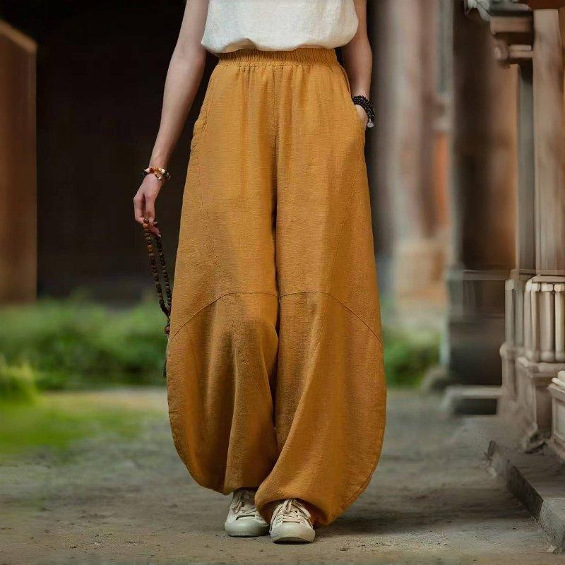 

Beige Loose Fit Wide Leg Pants with Elastic Waist 3XL