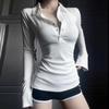 T-shirt da Donna Coreana Sexy Y2K Skinny a Manica Lunga con Colletto Polo e Bottoni Moda Autunno Inverno Top Basici Monocolore Abbigliamento Femminile