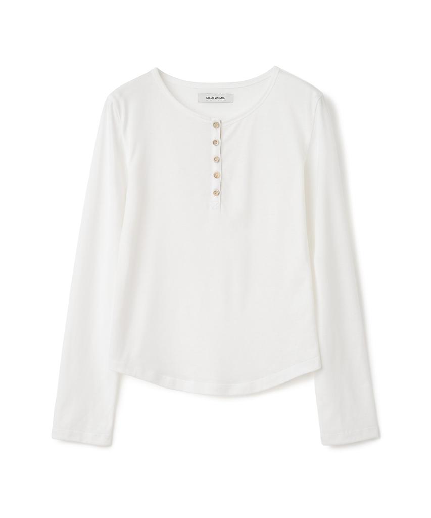 MILLO WOMEN Tape Henley Neck T-Shirt [Ivory]