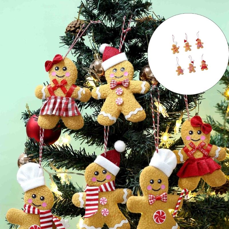6Pcs Christmas Tree Doll Decoration Fabric Biscuit Men Hanging Ornament For Door Wreath Mantels Holiday Decorations