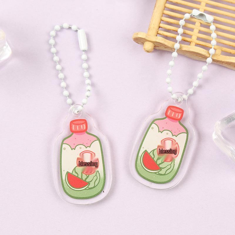 Korean Style Cartoon Drink Bottle Acrylic Keychain - Fun Pendant for Students