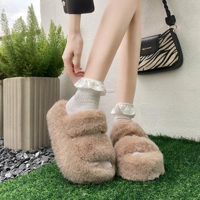 Furry Slippers Women's Slippers Autumn and Winter Outer Wear Thick Bottom Home Slippers