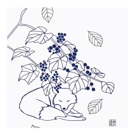 Somen Anbo Tenugui 'Forest Gift' White Base, Hand-Dyed, 100% Cotton, Tokuoka Fabric, Made In Japan, 35cm X 100cm. Animals of the Forest: Squirrels,