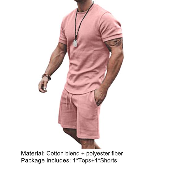 MAITA Tracksuit Pure Color Drawstring Men Loose Short-sleeved T-shirt Pocket Shorts Clothing Fitness