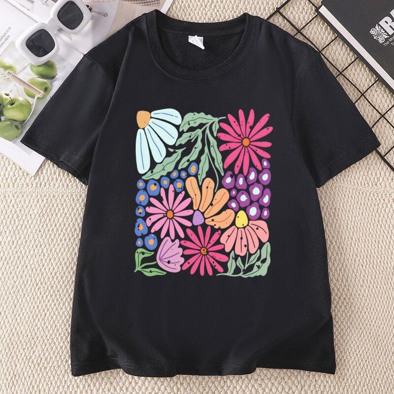 Trendy Boho Floral TShirt Soft Flower Graphic Tshirt Cute Spring Garden Botanical Top Summer Short Sleeve Unisexs Clothing