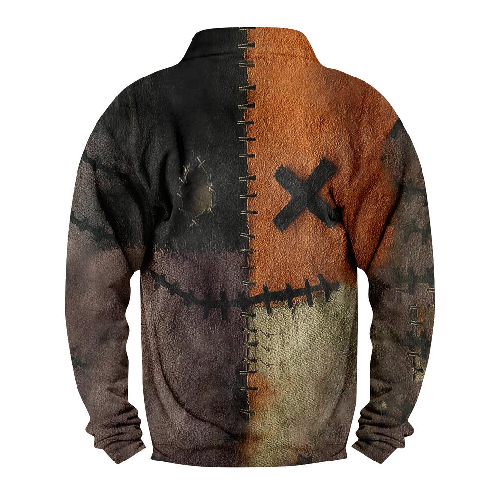 Herren Casual Fashion Weihnachtsdruck Kapuzenpullover Breiter Herren Loose Button Stand Collar Kapuzenpullover