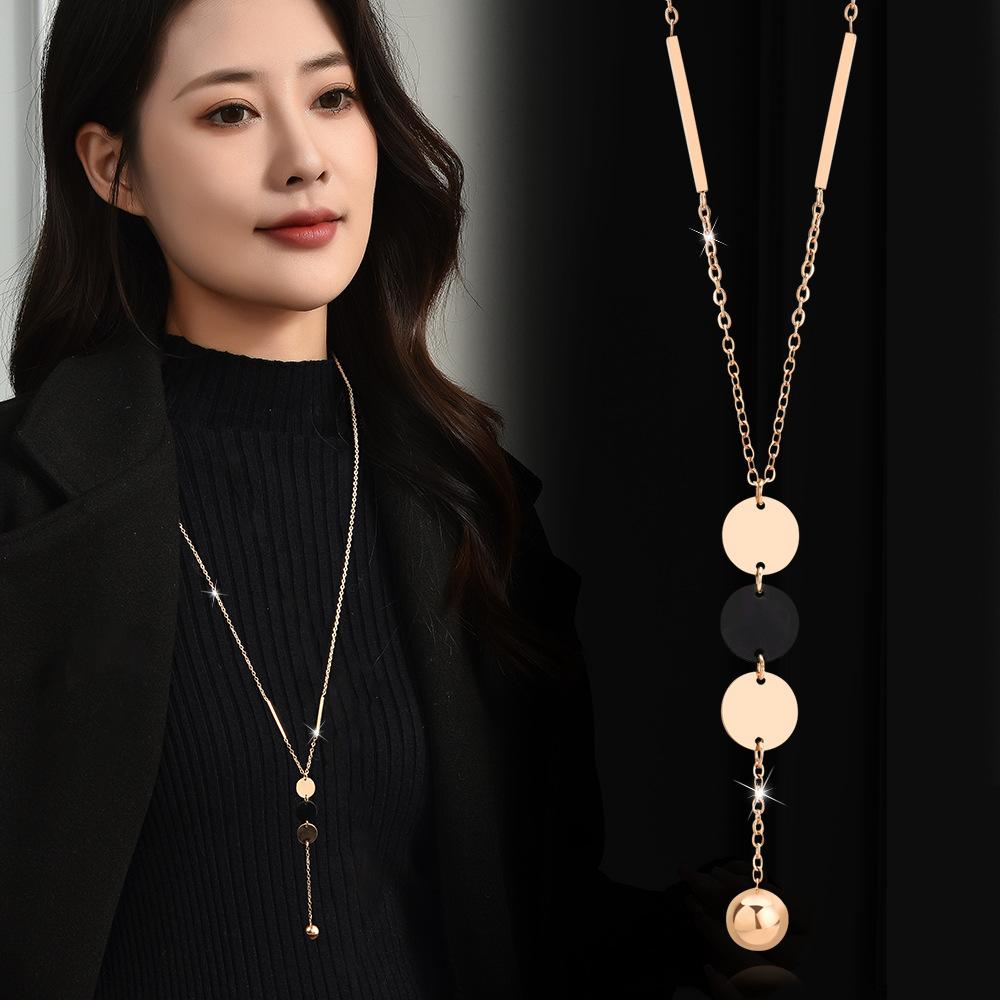 Full-Body Titanium Steel Geometric Necklace Women'S Fashion Fringed Long Autumn And Winter Necklace Simple And Versatile Tide