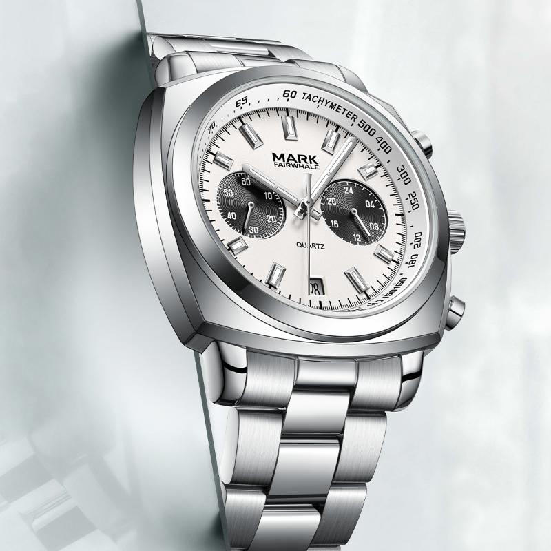 Mark Fairwhale 5900 New Mens Watch Stainless Steel Square Dial Chronograph Business Waterproof Quartz Watch Relogios Masculino